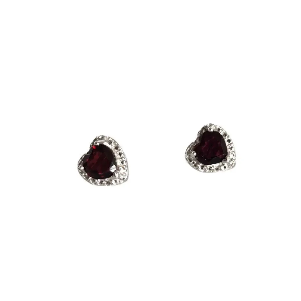 Garnet Heart 7mm Post Earrings